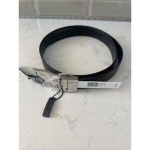 NORDSTROM NWT Belt‎ Black Brown reversible Leather Silver Tone Buckle Sz 38